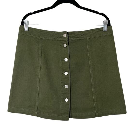 Sans Souci Womens Denim Skirt XL Green Mini Button Front 100% Cotton Jean OSS119 - Picture 1 of 5